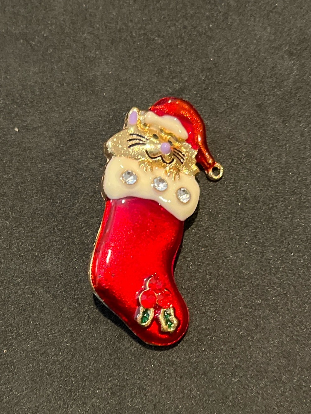Festive Red Christmas Stocking Cat Pendant Charm